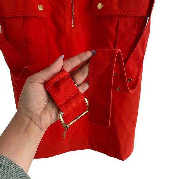 Michael Michael Kors Zip Up Shirt Dress Belted Orange Size Medium - Picture 6 of 10